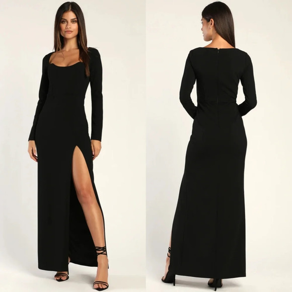 Lulus Glamorous Sweetheart Black Long Sleeve Maxi Dress M Wedding Party Guest - Picture 1 of 11